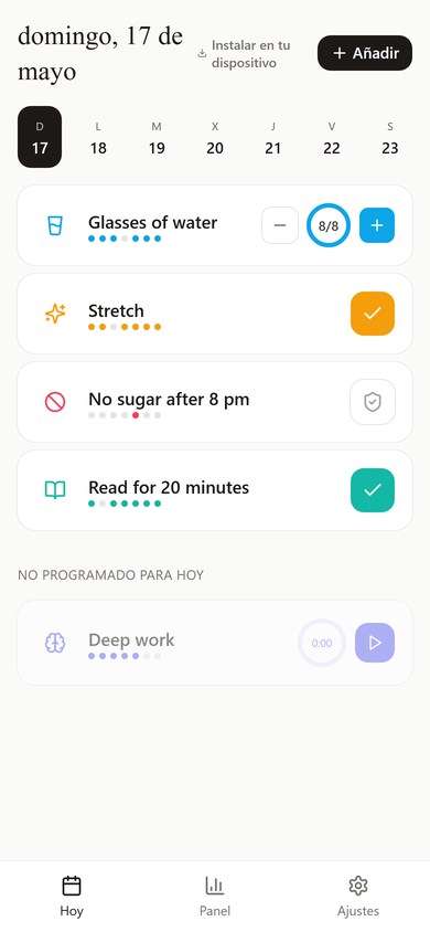 The Today screen in Español